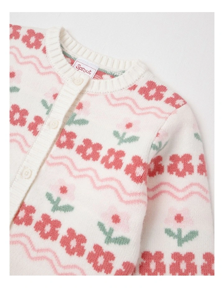 Floral Knit Cardigan in Cream image 2
