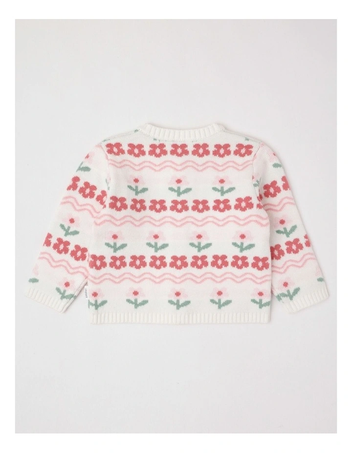 Floral Knit Cardigan in Cream image 3