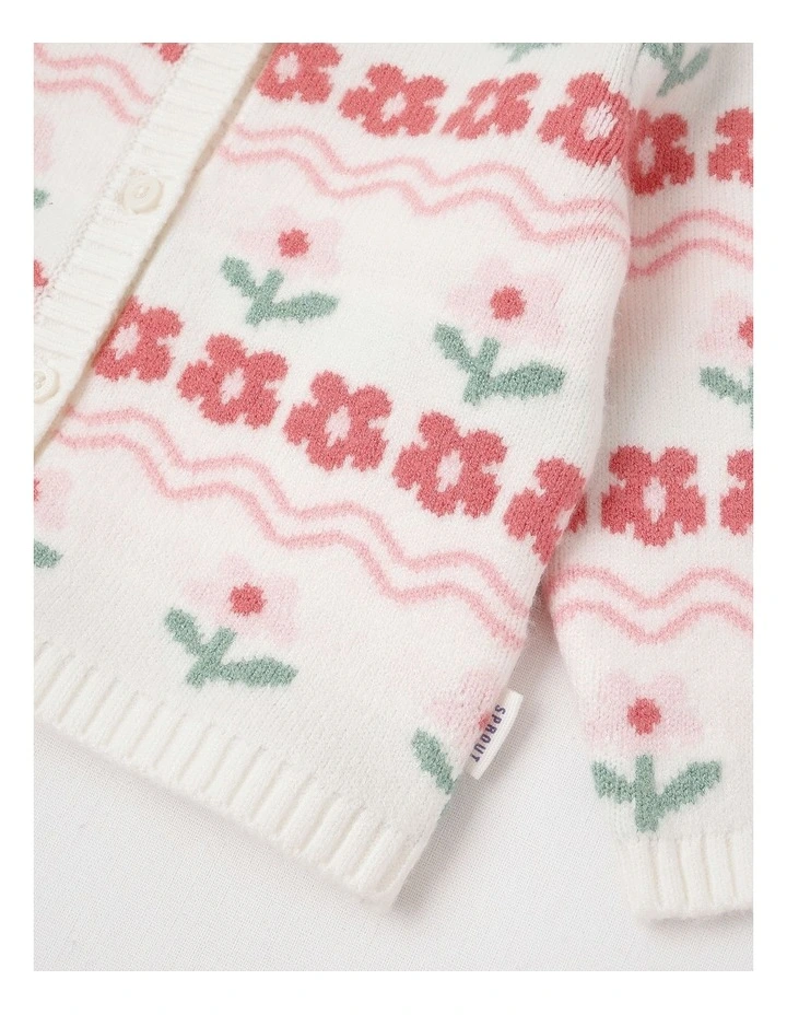 Floral Knit Cardigan in Cream image 4