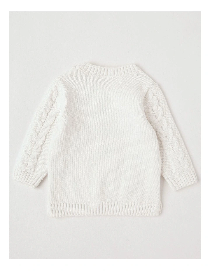 Embroidered Cable Knit Jumper in White image 3