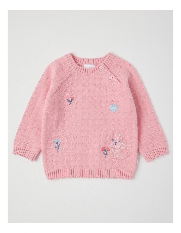 Texture Knit Puppy Jumper in Pale Pink image 1