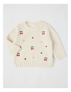 Embroided Chenille Jumper in Cream