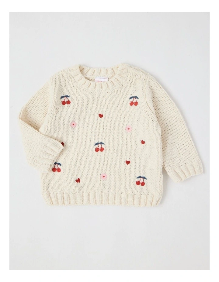 Embroided Chenille Jumper in Cream image 1