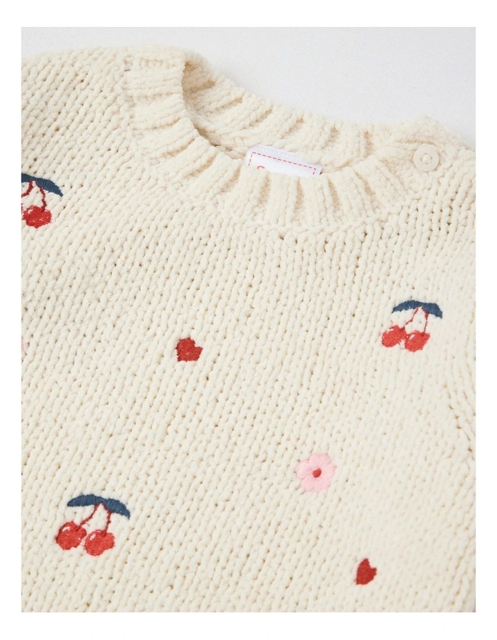 Embroided Chenille Jumper in Cream image 2