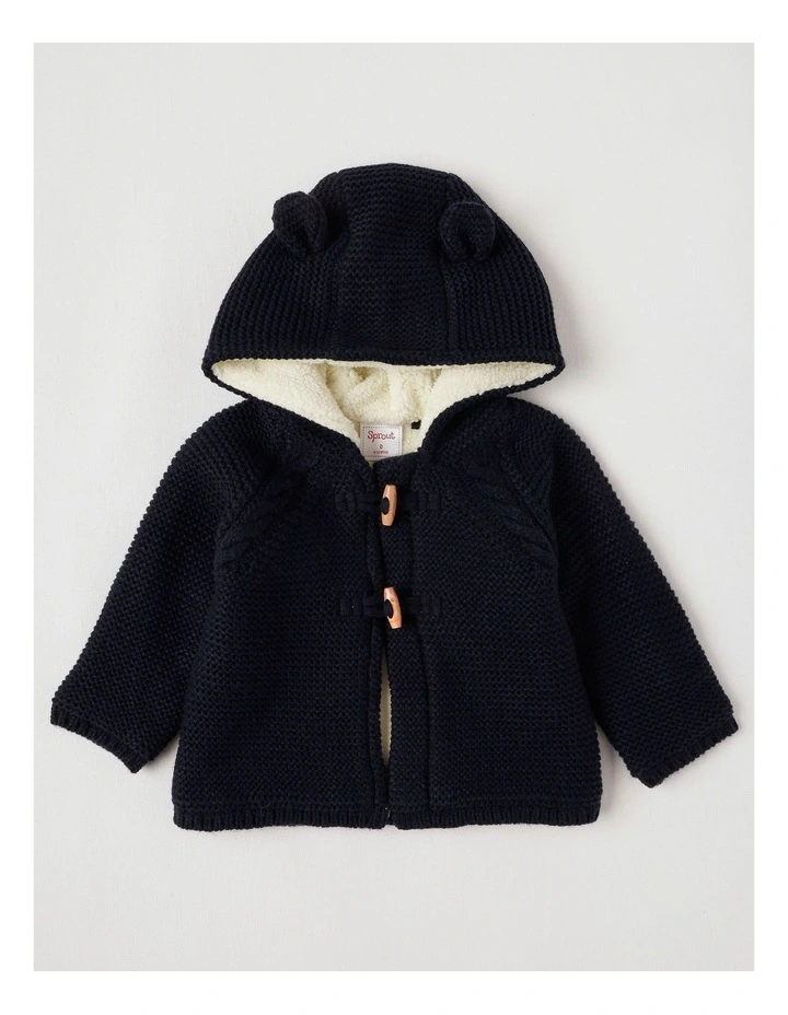 Sherpa Lined Duffle Cardigan in Navy image 1