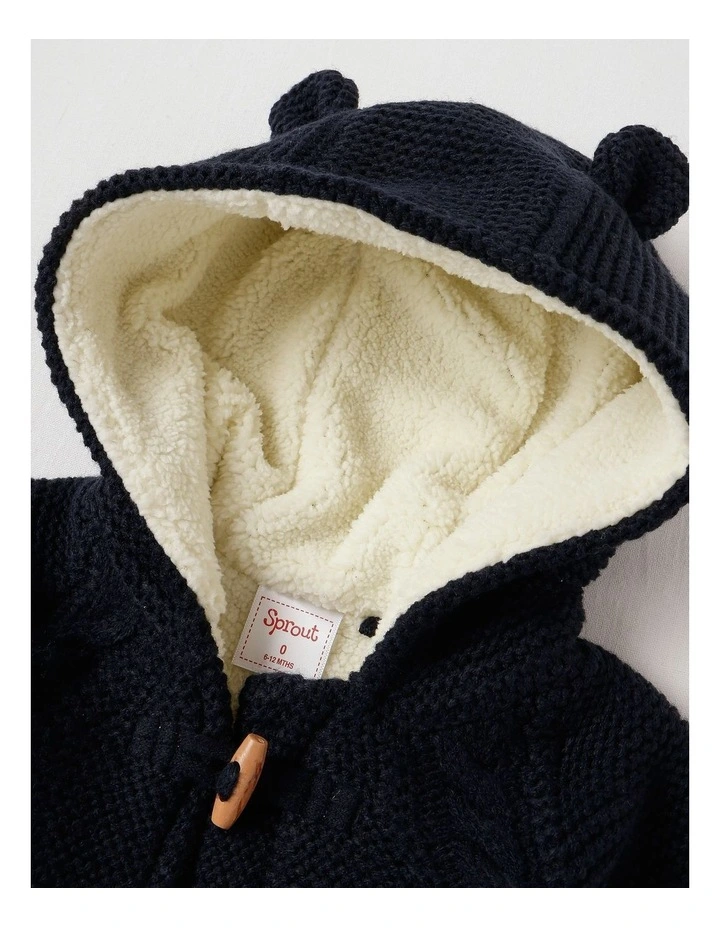 Sherpa Lined Duffle Cardigan in Navy image 2