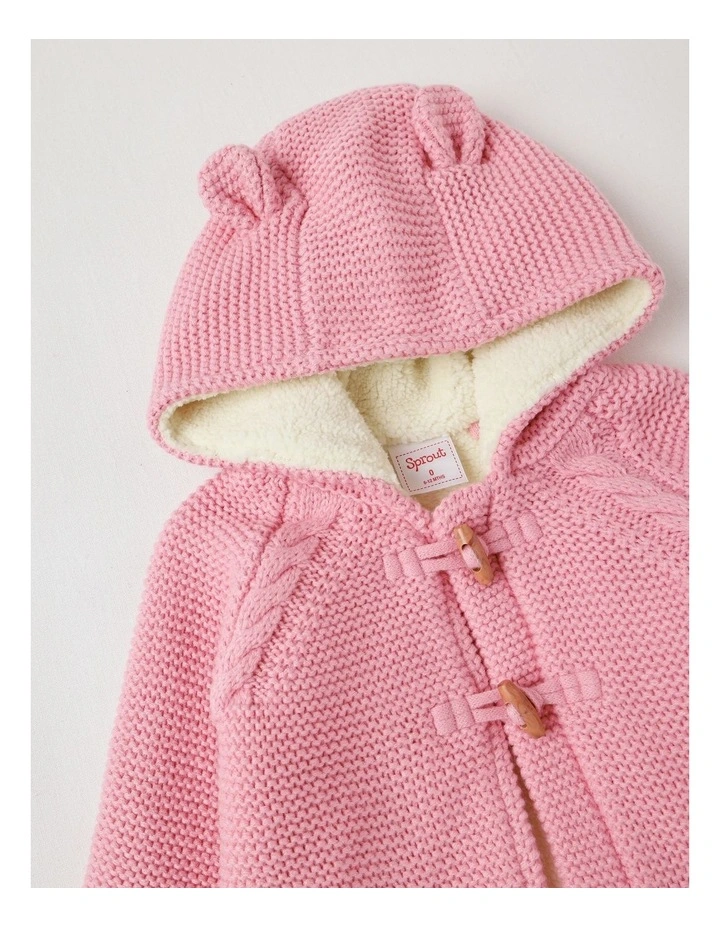 Sherpa Lined Duffle Cardigan in Pink image 2