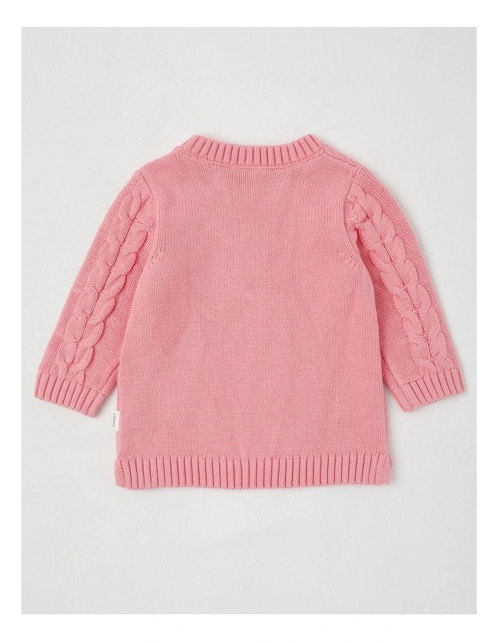 Embroidered Cable Knit Bow Jumper in Tulip image 3