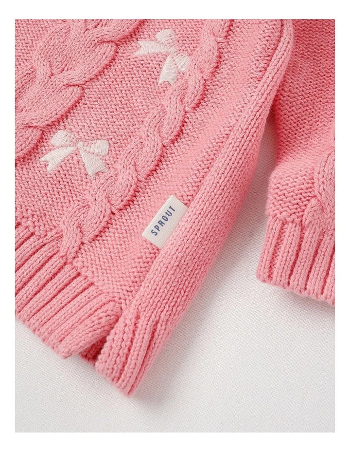 Embroidered Cable Knit Bow Jumper in Tulip image 5