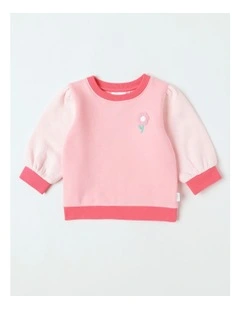 Essential Flower Colour Block Sweat Top In Pink