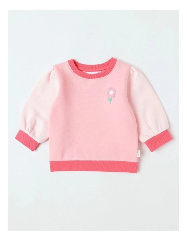 Essential Flower Colour Block Sweat Top In Pink image 1