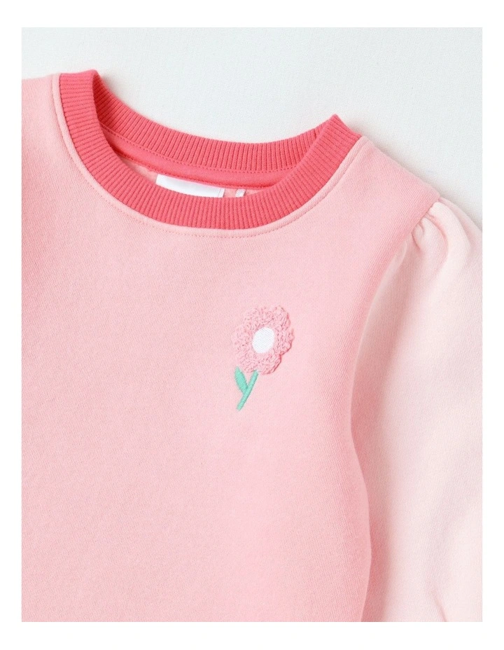 Essential Flower Colour Block Sweat Top In Pink image 2