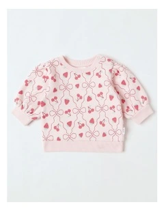 Essential Berry & Bow Sweat Top In Pink