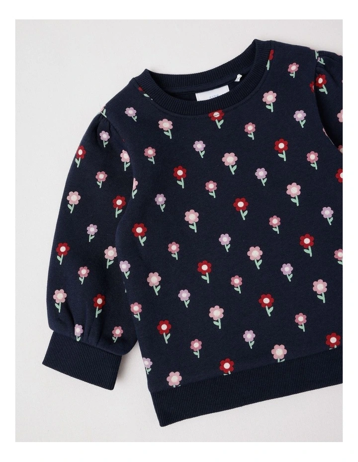 Essential Ditsy Floral Sweat Top In Navy image 2