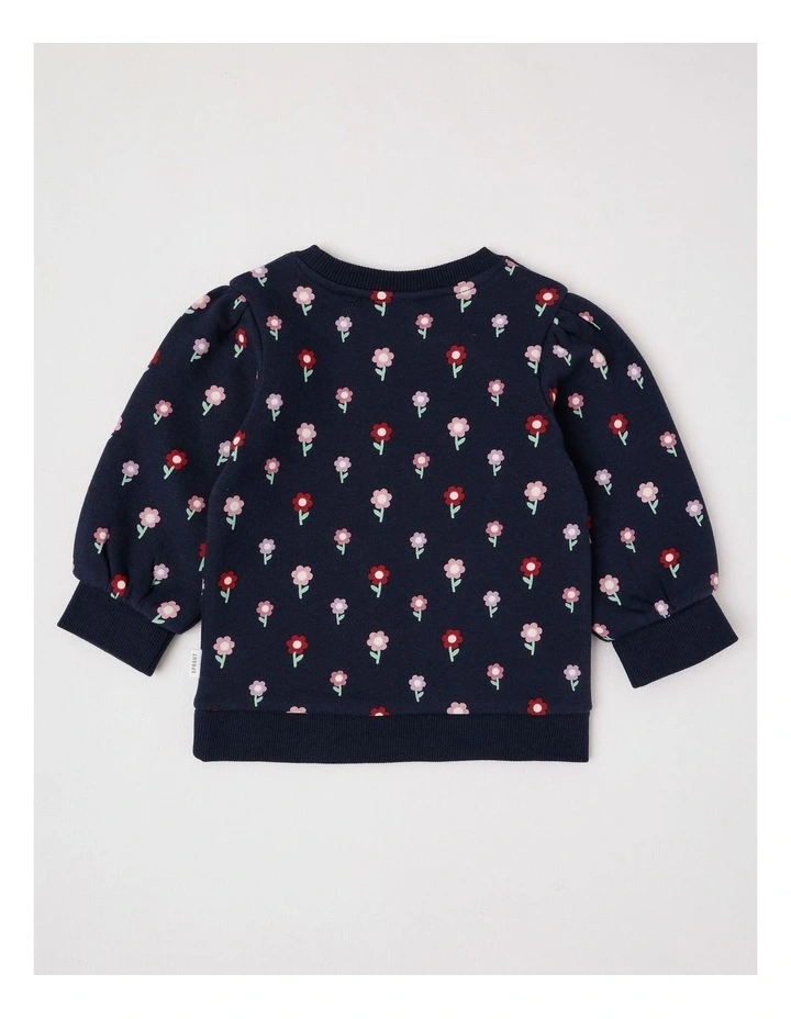 Essential Ditsy Floral Sweat Top In Navy image 3