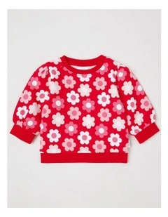 Essential Tonal Floral Sweat Top In Red