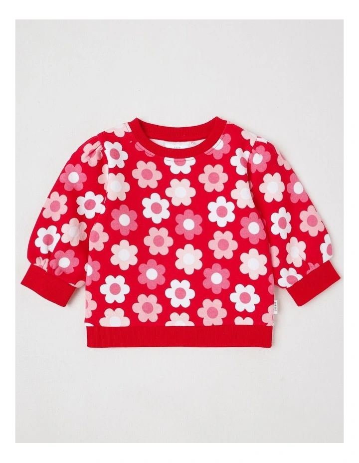 Essential Tonal Floral Sweat Top In Red image 1