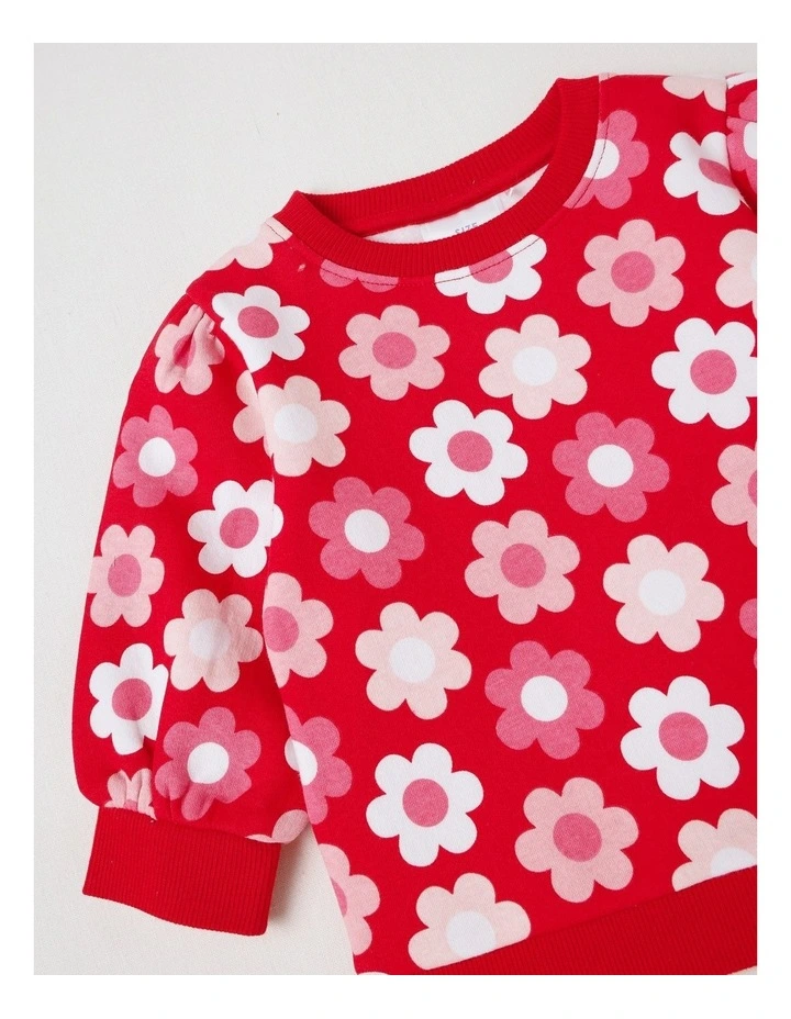 Essential Tonal Floral Sweat Top In Red image 2