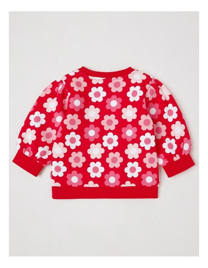 Essential Tonal Floral Sweat Top In Red image 3