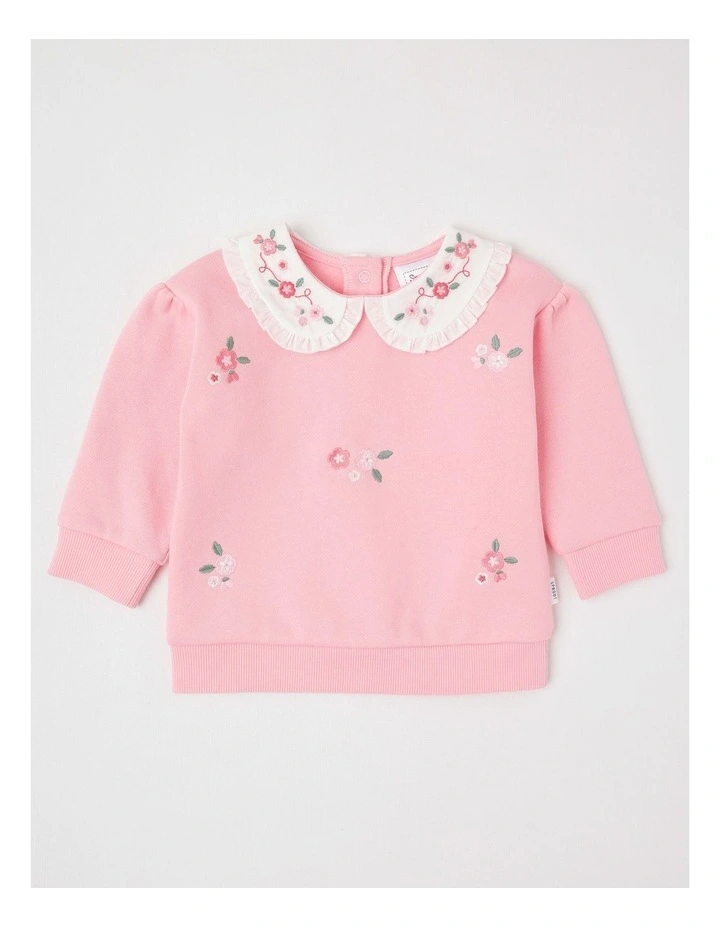 Embroidered Collar Sweat Top in Pale Pink image 1