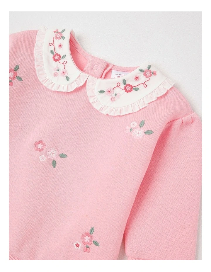 Embroidered Collar Sweat Top in Pale Pink image 2