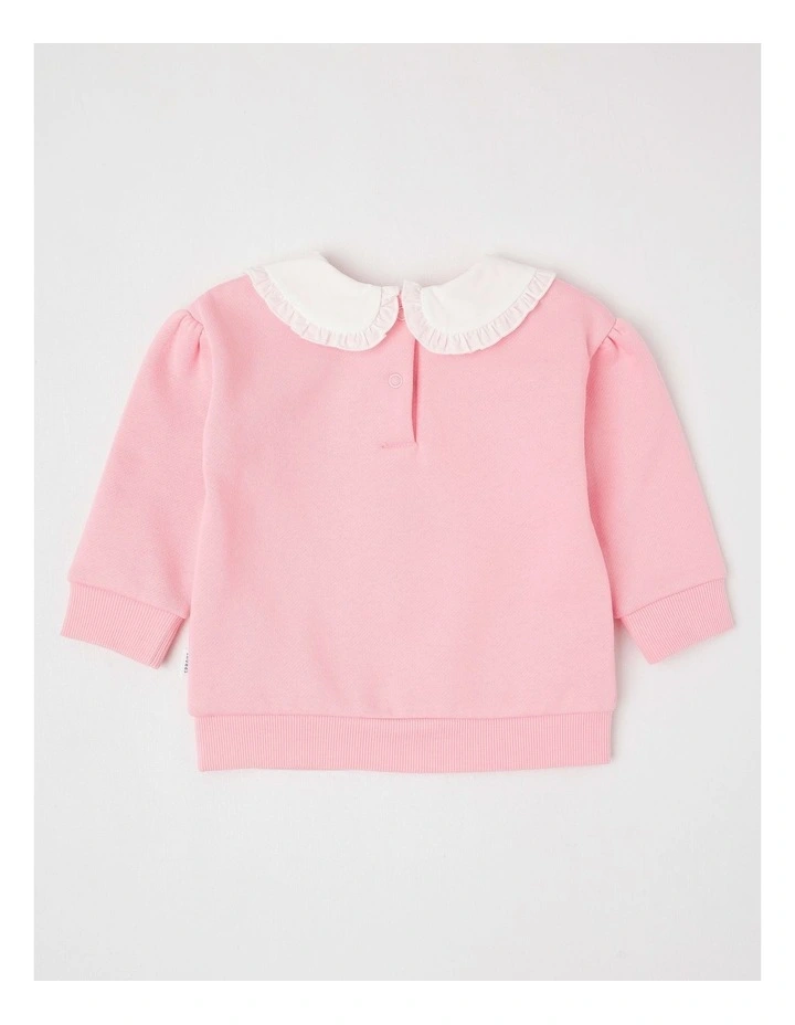 Embroidered Collar Sweat Top in Pale Pink image 3