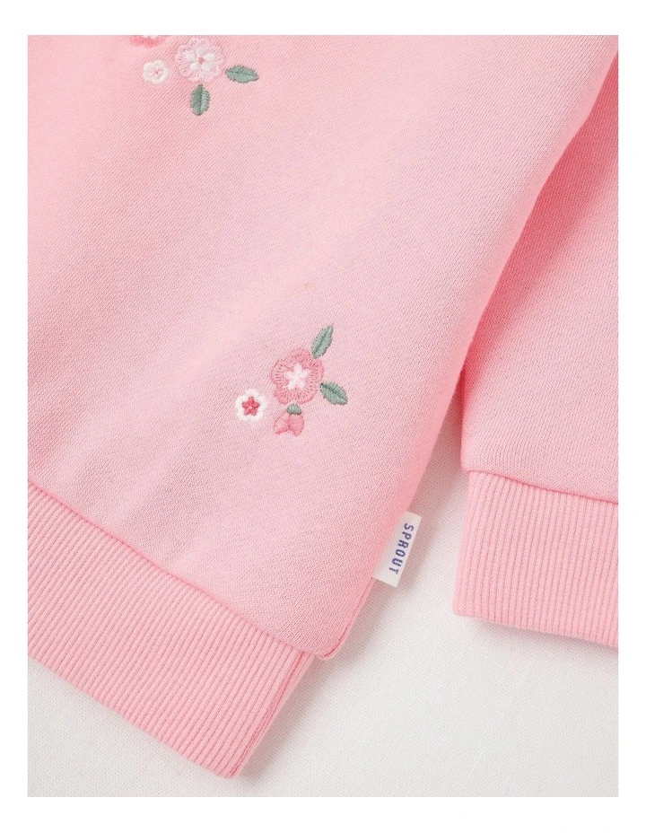 Embroidered Collar Sweat Top in Pale Pink image 4