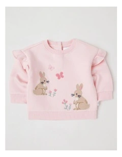 Frill Shoulder Bunny Sweat Top in Blush
