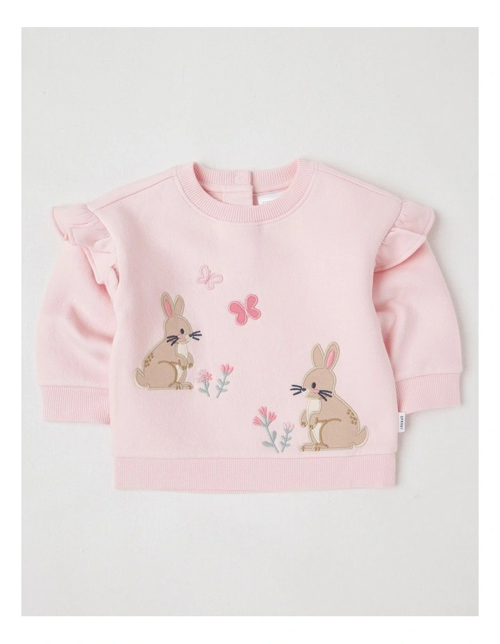 Frill Shoulder Bunny Sweat Top in Blush image 1