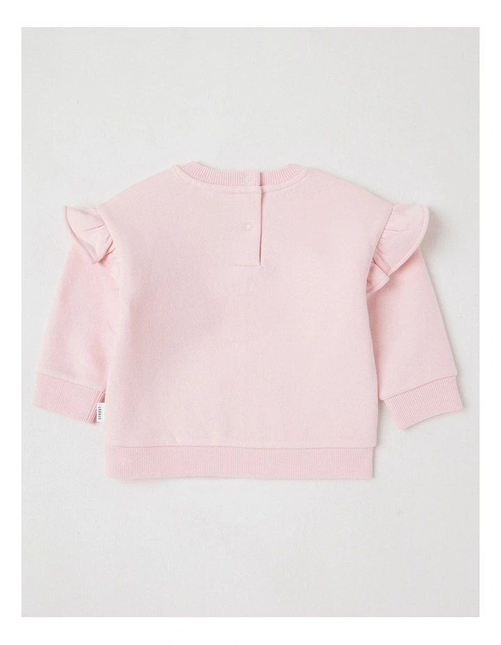 Frill Shoulder Bunny Sweat Top in Blush image 3