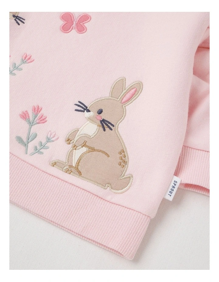 Frill Shoulder Bunny Sweat Top in Blush image 4
