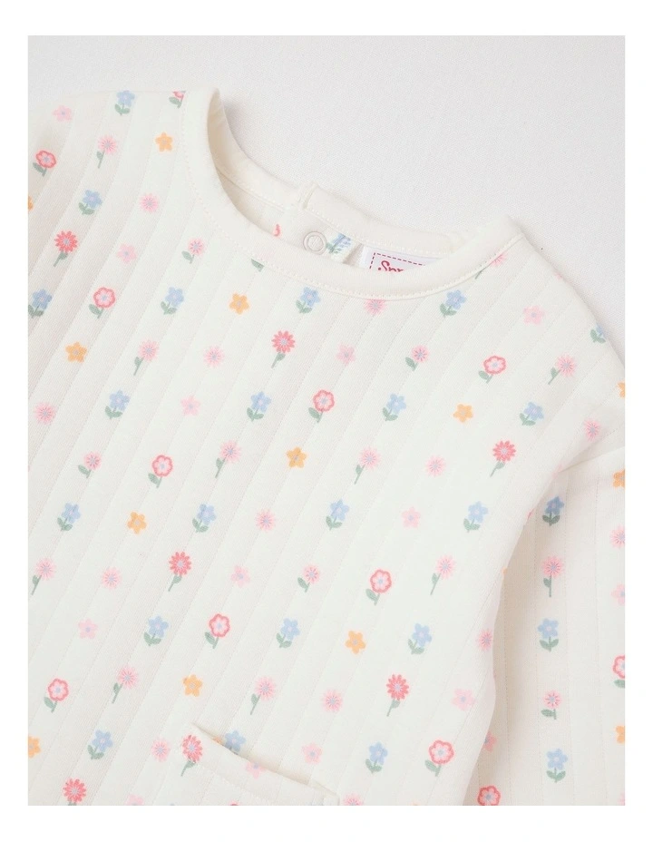 Quilted Floral Sweat Top in Cream image 2