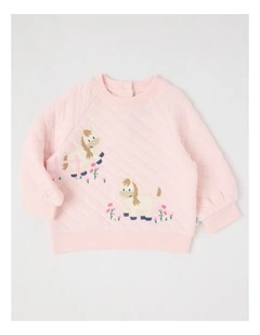 Quilted Pony Applique Sweat Top in Blush