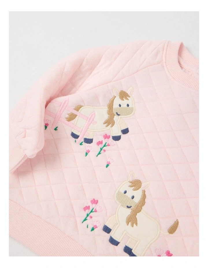 Quilted Pony Applique Sweat Top in Blush image 2