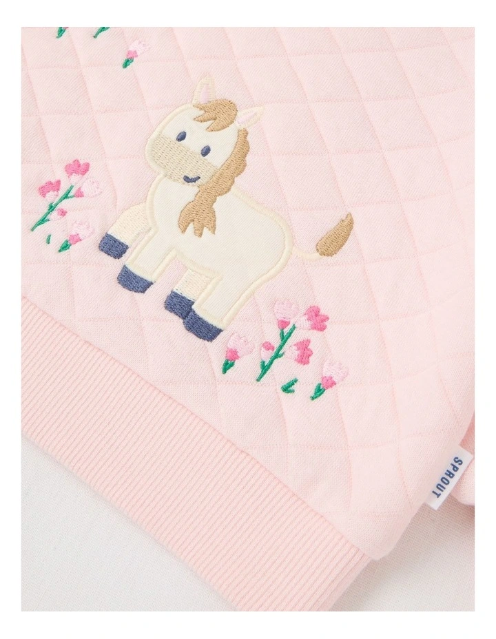 Quilted Pony Applique Sweat Top in Blush image 3