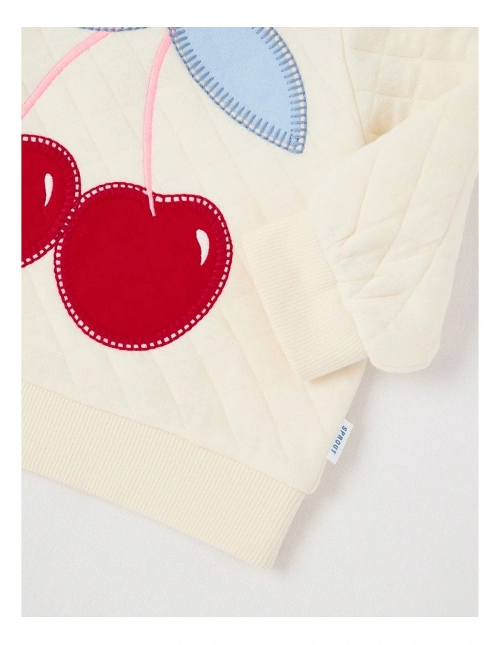 Quilted Cheryr Applique Sweat Top in Bone image 2