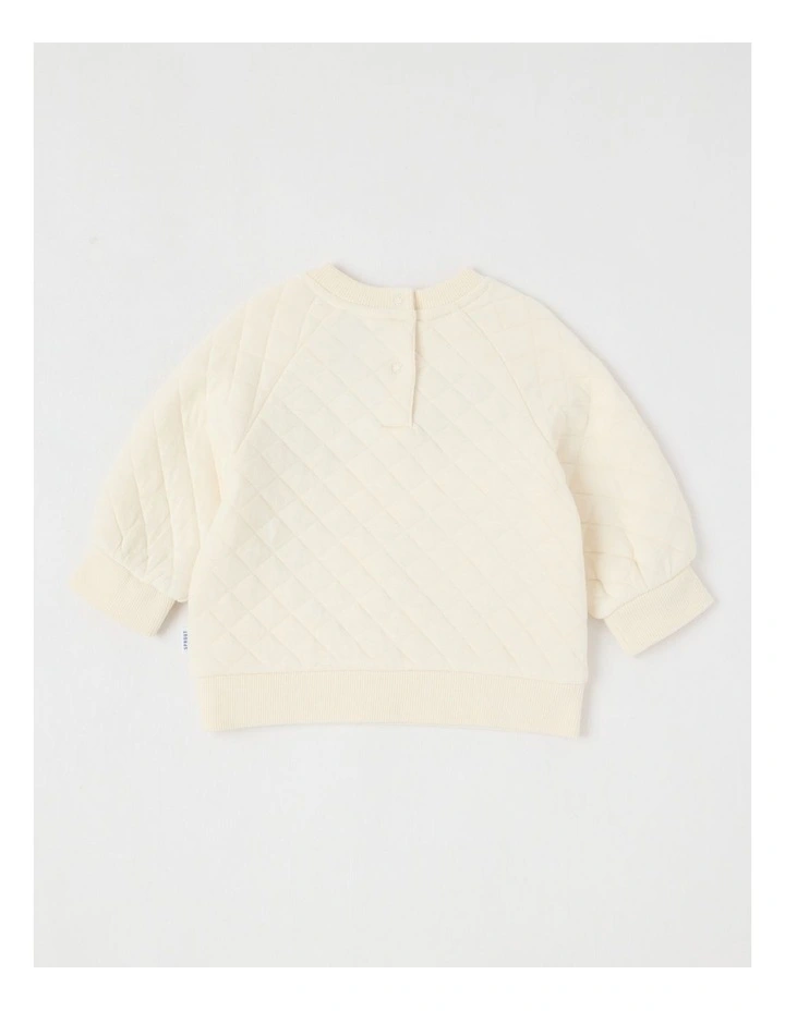 Quilted Cheryr Applique Sweat Top in Bone image 3