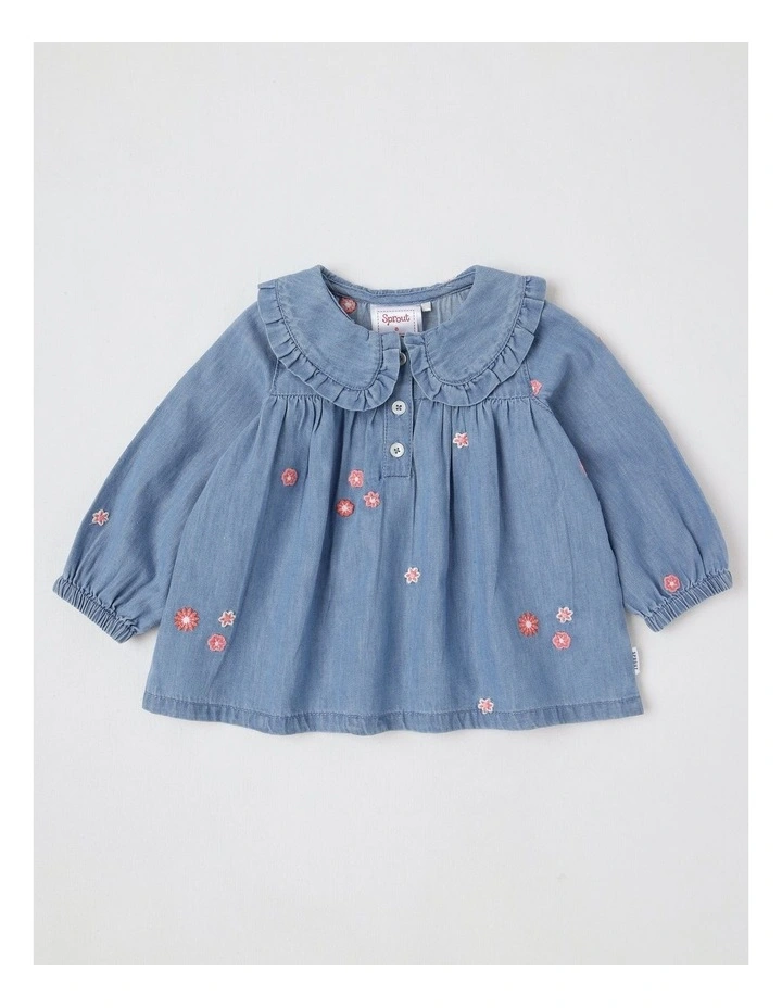Chambray Floral Shirt in Dusty Blue image 1