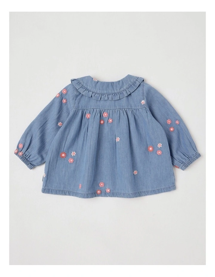 Chambray Floral Shirt in Dusty Blue image 3