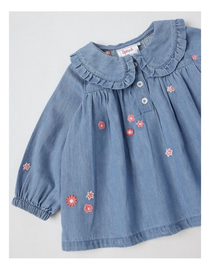 Chambray Floral Shirt in Dusty Blue image 4