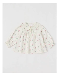 Cord Floral Top in Cream