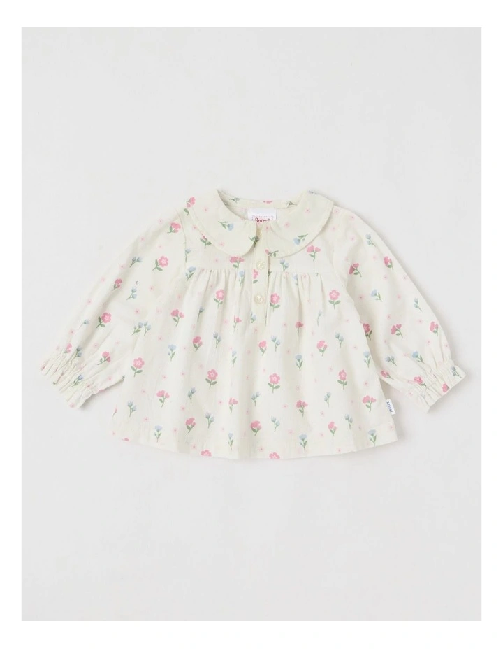 Cord Floral Top in Cream image 1