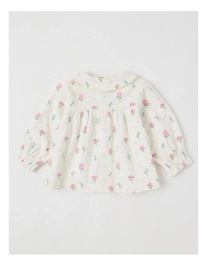 Cord Floral Top in Cream image 3