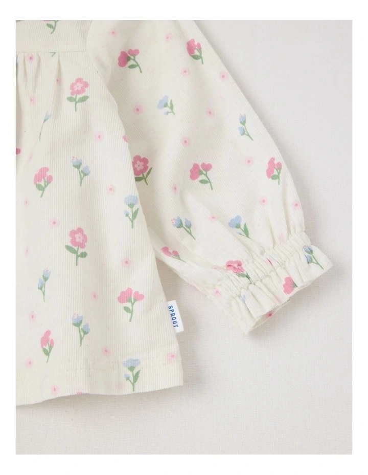 Cord Floral Top in Cream image 4