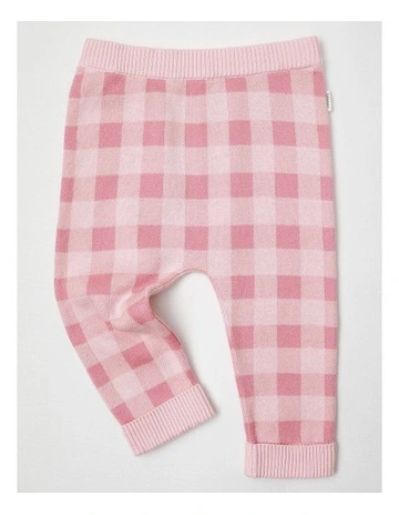 Essential Check Intarsia Knit Leggings in Baby Pink