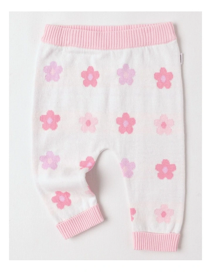 Essential Intarsia Floral Leggings in Cream image 1