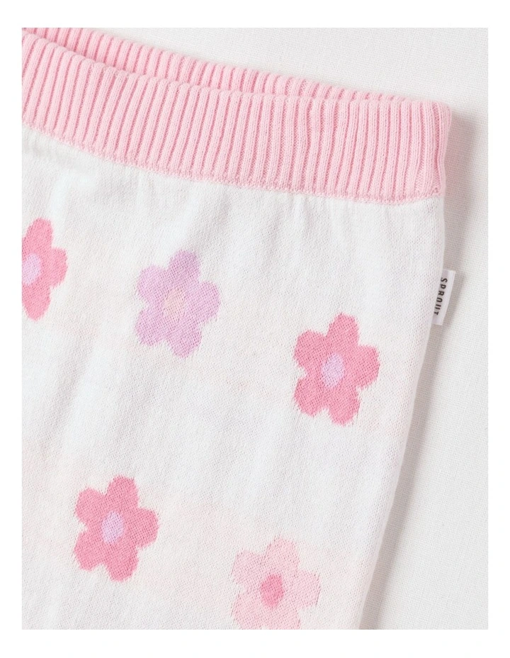 Essential Intarsia Floral Leggings in Cream image 2