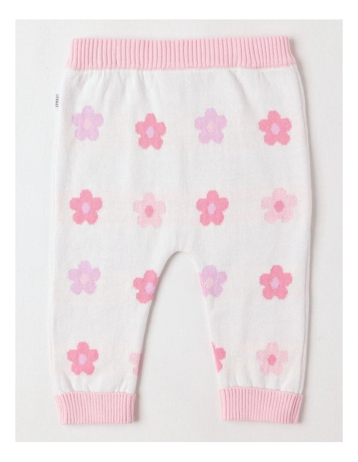 Essential Intarsia Floral Leggings in Cream image 3