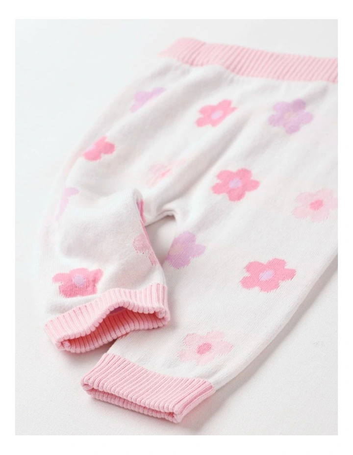 Essential Intarsia Floral Leggings in Cream image 4