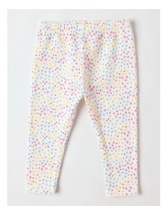 Brushed Rib Floral Leggings in White
